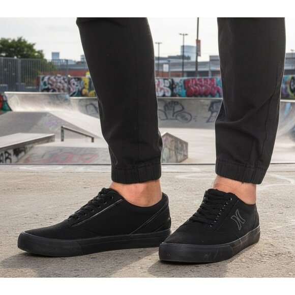 Hurley 9 Sneaker Men Arlo Canvas Lace-up Casual Shoes Classic Black Athleisure - Picture 7 of 13